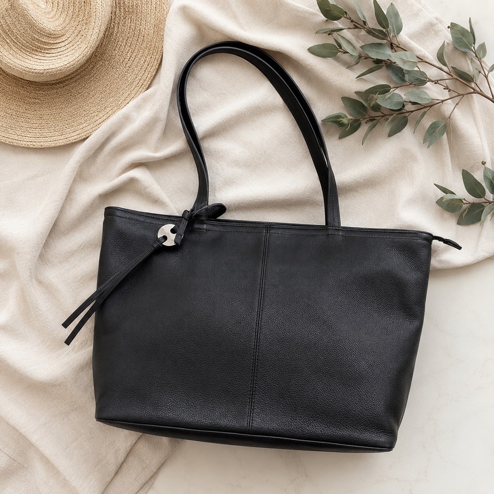 Lucky Brand Salz Tote Ba Large Black Pebbled Leather Zip Top Salz LK-SALZ-T02